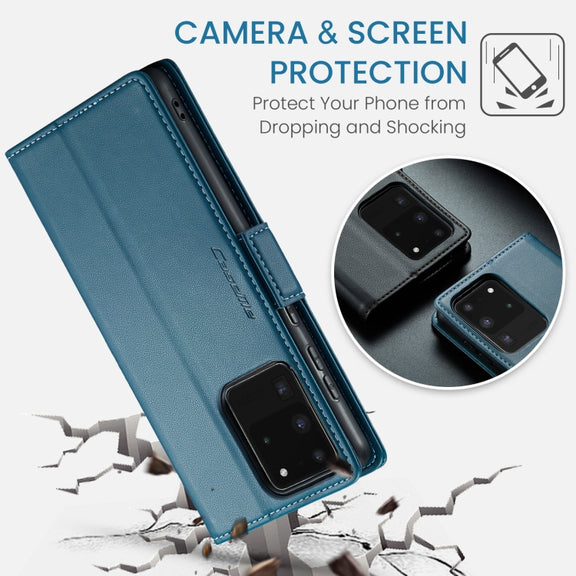 For Samsung Galaxy S20 Ultra CaseMe 023 Butterfly Buckle Litchi Texture RFID Anti-theft Leather Phone Case(Blue)