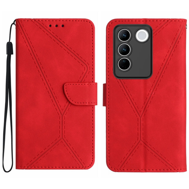 For vivo V27E 4G Global Stitching Embossed Leather Phone Case(Red)