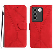 For vivo V27E 4G Global Stitching Embossed Leather Phone Case(Red)