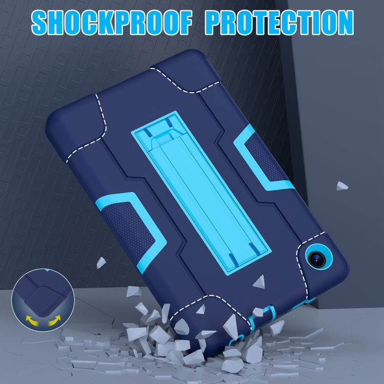 For TCL Tab 8 LE / WiFi Contrast Color Silicone Hybrid PC Tablet Case with Holder(Navy Blue)