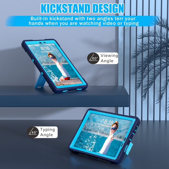For TCL Tab 8 LE / WiFi Contrast Color Silicone Hybrid PC Tablet Case with Holder(Navy Blue)