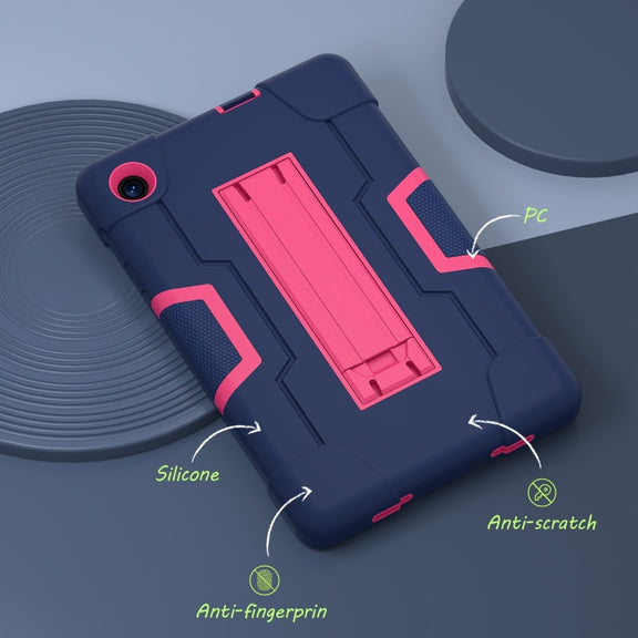 For TCL Tab 8 LE / WiFi Contrast Color Silicone Hybrid PC Tablet Case with Holder(Navy Blue Rose Red)