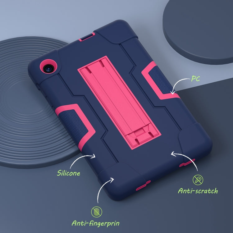 For TCL Tab 8 LE / WiFi Contrast Color Silicone Hybrid PC Tablet Case with Holder(Navy Blue Rose Red)