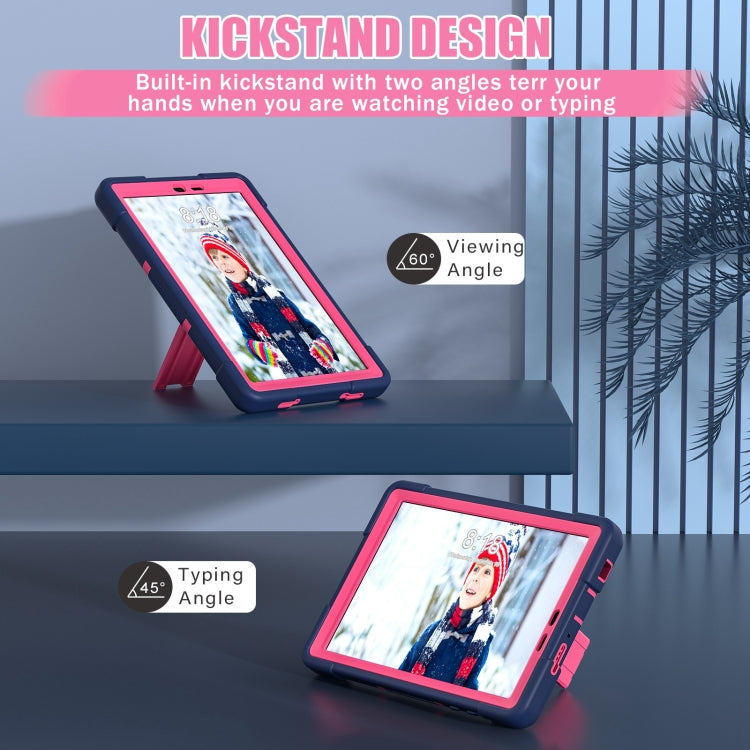 For TCL Tab 8 LE / WiFi Contrast Color Silicone Hybrid PC Tablet Case with Holder(Navy Blue Rose Red)