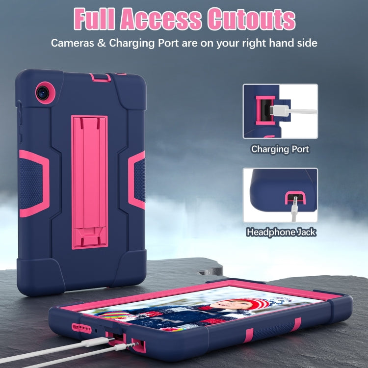 For TCL Tab 8 LE / WiFi Contrast Color Silicone Hybrid PC Tablet Case with Holder(Navy Blue Rose Red)