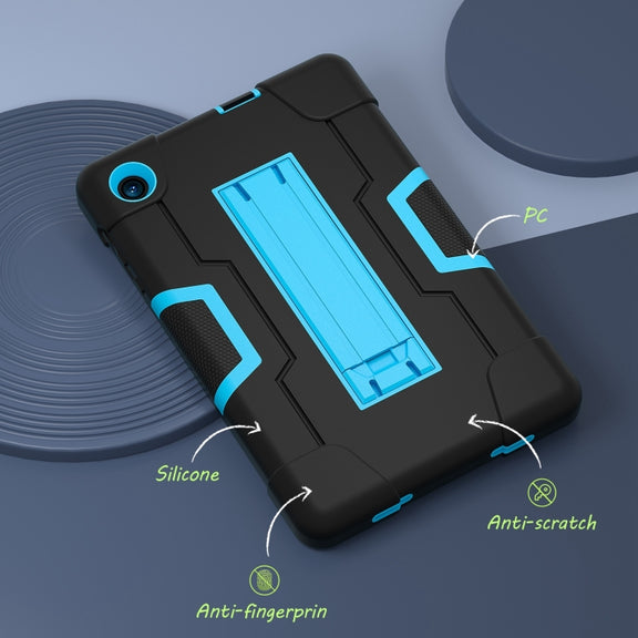 For TCL Tab 8 LE / WiFi Contrast Color Silicone Hybrid PC Tablet Case with Holder(Black Blue)