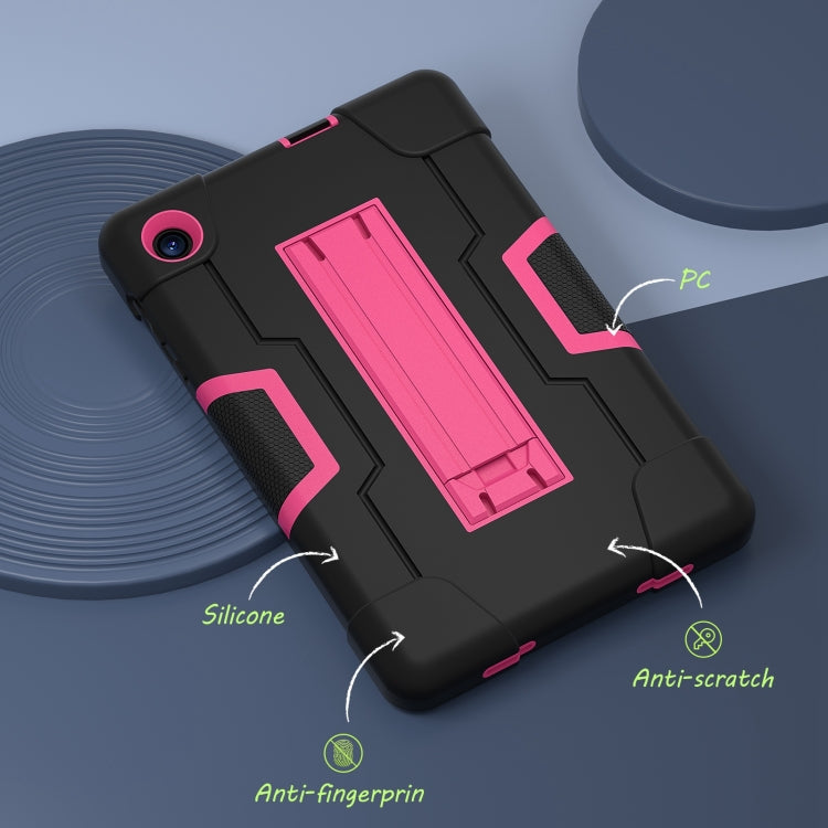 For TCL Tab 8 LE / WiFi Contrast Color Silicone Hybrid PC Tablet Case with Holder(Black Rose Red)