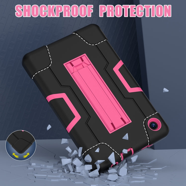 For TCL Tab 8 LE / WiFi Contrast Color Silicone Hybrid PC Tablet Case with Holder(Black Rose Red)