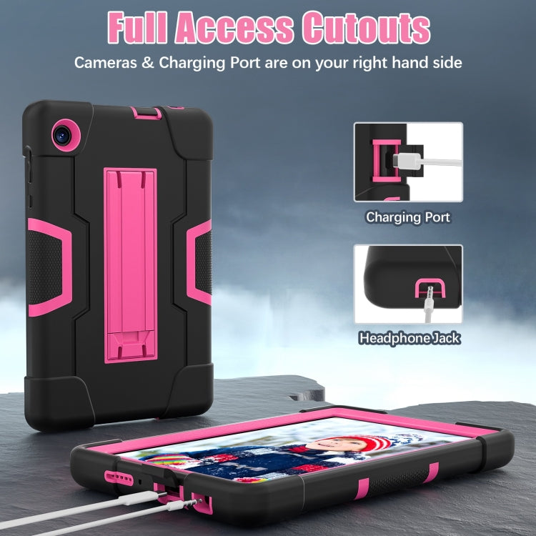 For TCL Tab 8 LE / WiFi Contrast Color Silicone Hybrid PC Tablet Case with Holder(Black Rose Red)