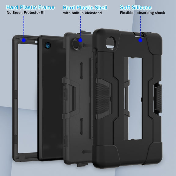 For TCL Tab 8 LE / WiFi Contrast Color Silicone Hybrid PC Tablet Case with Holder(Black)