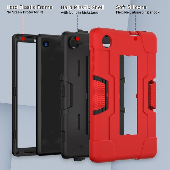 For TCL Tab 8 LE / WiFi Contrast Color Silicone Hybrid PC Tablet Case with Holder(Red Black)