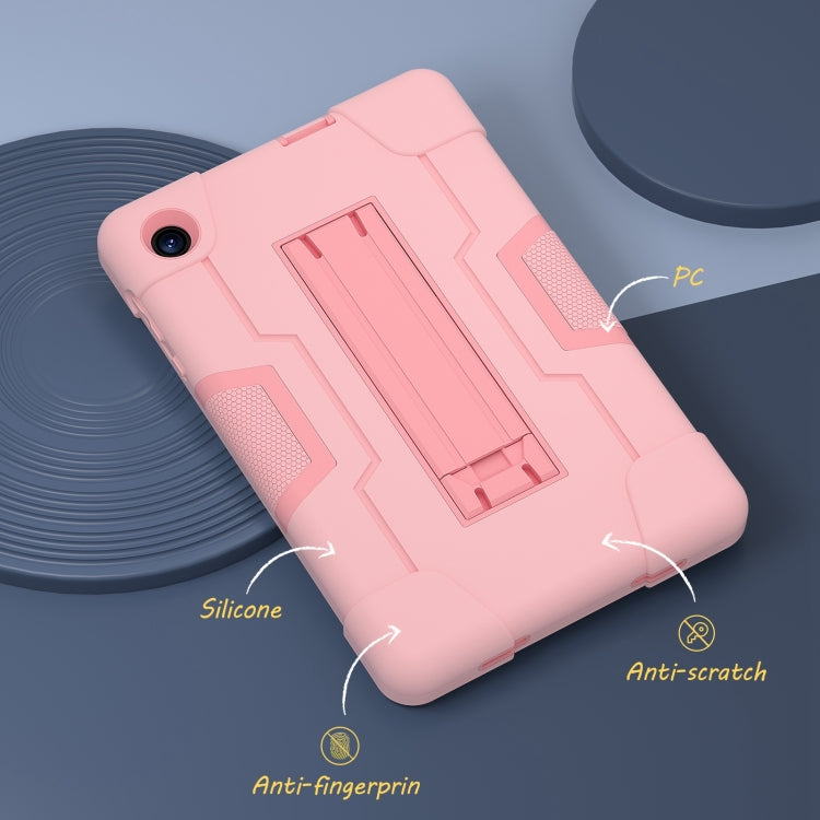 For TCL Tab 8 LE / WiFi Contrast Color Silicone Hybrid PC Tablet Case with Holder(Rose Gold)