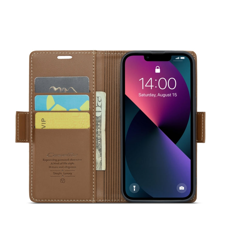 For iPhone 14 CaseMe 023 Butterfly Buckle Litchi Texture RFID Anti-theft Leather Phone Case(Brown)
