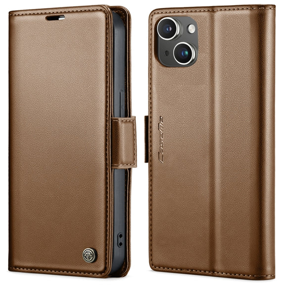 For iPhone 14 CaseMe 023 Butterfly Buckle Litchi Texture RFID Anti-theft Leather Phone Case(Brown)