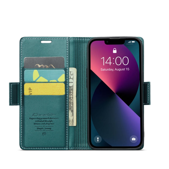 For iPhone 13 CaseMe 023 Butterfly Buckle Litchi Texture RFID Anti-theft Leather Phone Case(Pearly Blue)