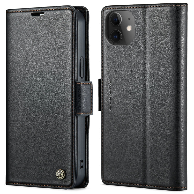 For iPhone 12 / 12 Pro CaseMe 023 Butterfly Buckle Litchi Texture RFID Anti-theft Leather Phone Case(Black)