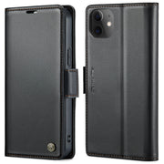 For iPhone 12 / 12 Pro CaseMe 023 Butterfly Buckle Litchi Texture RFID Anti-theft Leather Phone Case(Black)