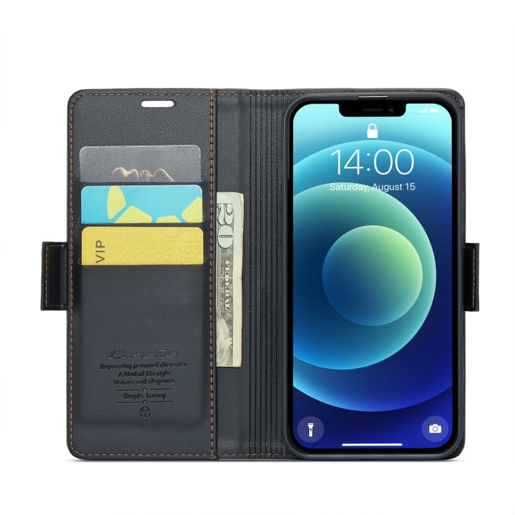 For iPhone 12 / 12 Pro CaseMe 023 Butterfly Buckle Litchi Texture RFID Anti-theft Leather Phone Case(Black)
