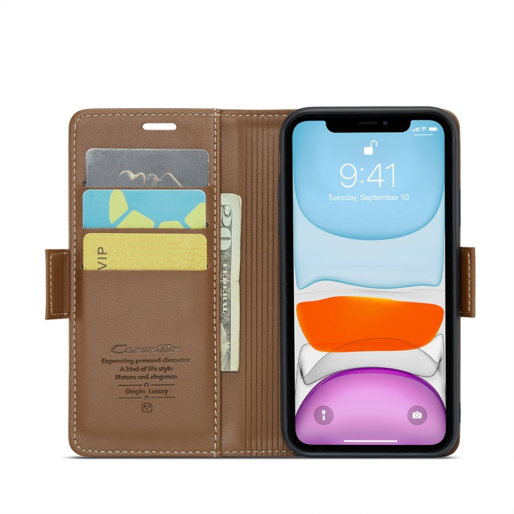 For iPhone 11 CaseMe 023 Butterfly Buckle Litchi Texture RFID Anti-theft Leather Phone Case(Brown)