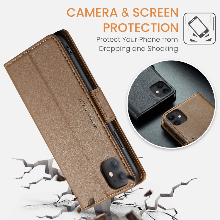 For iPhone 11 CaseMe 023 Butterfly Buckle Litchi Texture RFID Anti-theft Leather Phone Case(Brown)