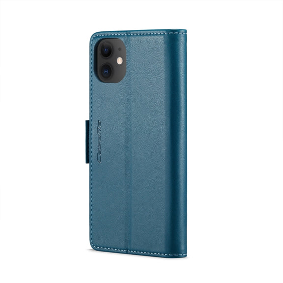 For iPhone 11 CaseMe 023 Butterfly Buckle Litchi Texture RFID Anti-theft Leather Phone Case(Blue)