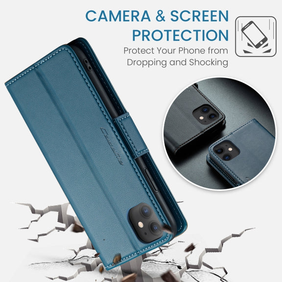 For iPhone 11 CaseMe 023 Butterfly Buckle Litchi Texture RFID Anti-theft Leather Phone Case(Blue)