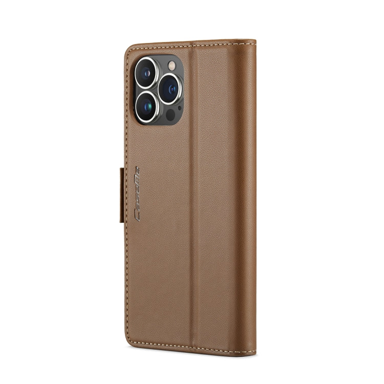 For iPhone 15 Pro Max CaseMe 023 Butterfly Buckle Litchi Texture RFID Anti-theft Leather Phone Case(Brown)