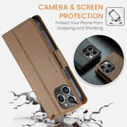 For iPhone 15 Pro Max CaseMe 023 Butterfly Buckle Litchi Texture RFID Anti-theft Leather Phone Case(Brown)