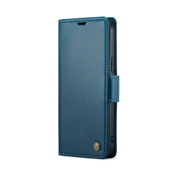 For iPhone 15 Pro Max CaseMe 023 Butterfly Buckle Litchi Texture RFID Anti-theft Leather Phone Case(Blue)