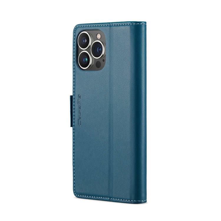 For iPhone 15 Pro Max CaseMe 023 Butterfly Buckle Litchi Texture RFID Anti-theft Leather Phone Case(Blue)