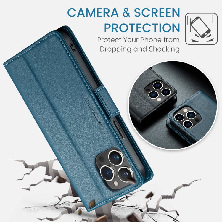 For iPhone 15 Pro Max CaseMe 023 Butterfly Buckle Litchi Texture RFID Anti-theft Leather Phone Case(Blue)
