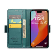 For iPhone 15 Pro CaseMe 023 Butterfly Buckle Litchi Texture RFID Anti-theft Leather Phone Case(Pearly Blue)