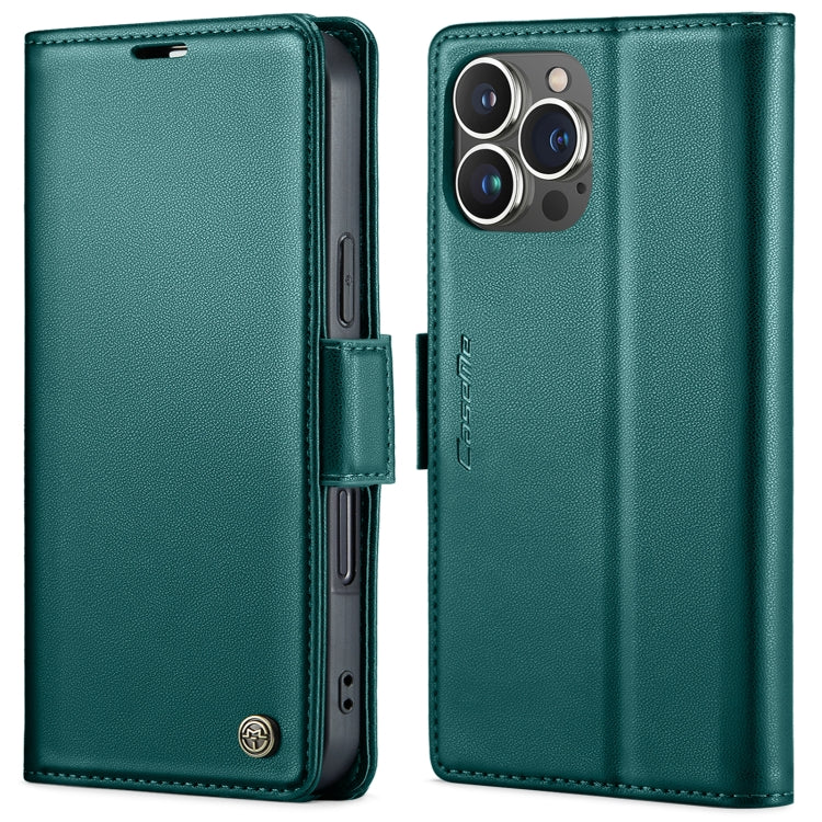 For iPhone 15 Pro CaseMe 023 Butterfly Buckle Litchi Texture RFID Anti-theft Leather Phone Case(Pearly Blue)