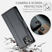 For iPhone 15 Plus CaseMe 023 Butterfly Buckle Litchi Texture RFID Anti-theft Leather Phone Case(Black)