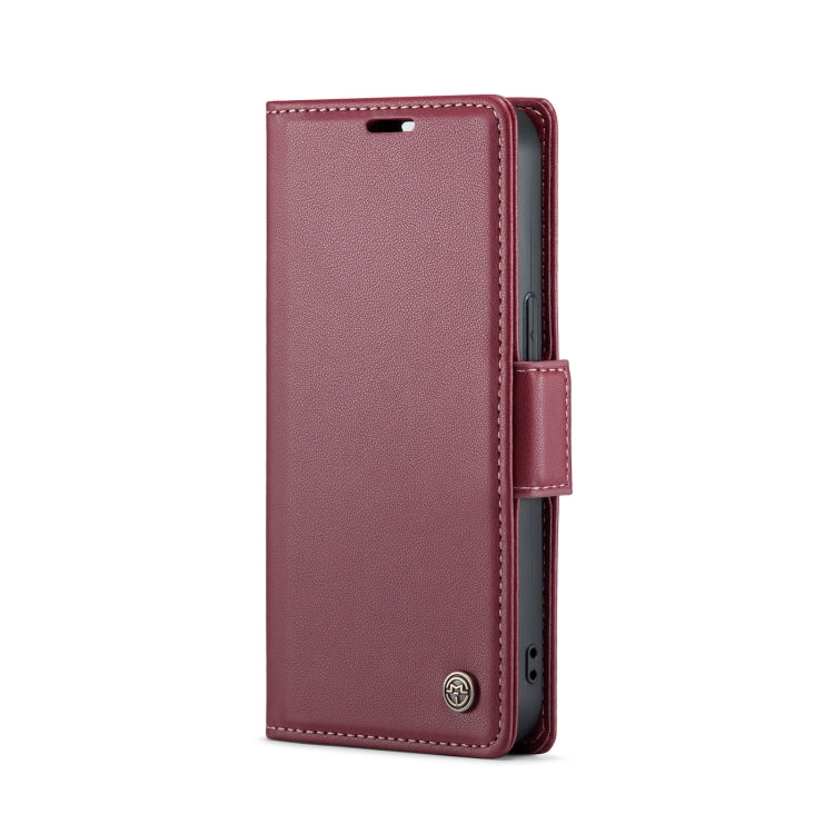 For iPhone 15 Plus CaseMe 023 Butterfly Buckle Litchi Texture RFID Anti-theft Leather Phone Case(Wine Red)