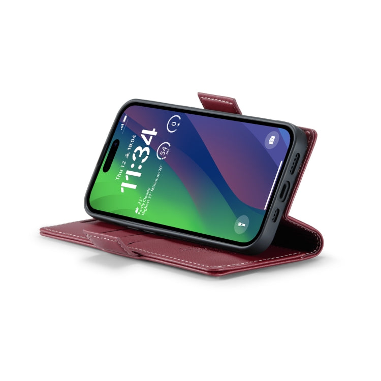 For iPhone 15 Plus CaseMe 023 Butterfly Buckle Litchi Texture RFID Anti-theft Leather Phone Case(Wine Red)