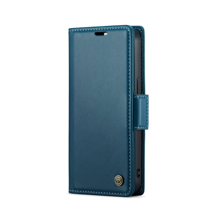 For iPhone 15 Plus CaseMe 023 Butterfly Buckle Litchi Texture RFID Anti-theft Leather Phone Case(Blue)
