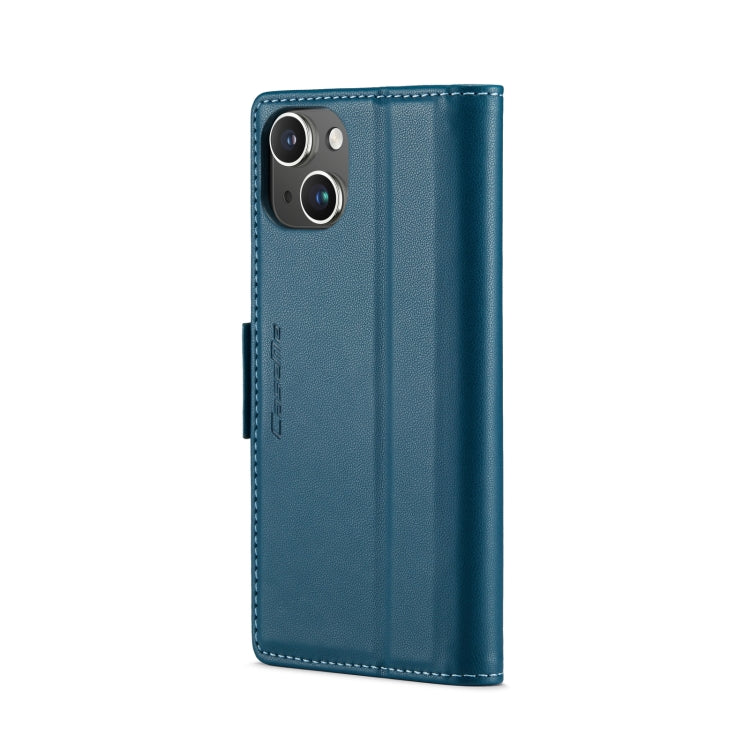 For iPhone 15 Plus CaseMe 023 Butterfly Buckle Litchi Texture RFID Anti-theft Leather Phone Case(Blue)