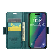 For iPhone 15 Plus CaseMe 023 Butterfly Buckle Litchi Texture RFID Anti-theft Leather Phone Case(Pearly Blue)