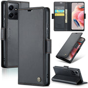 For Xiaomi Redmi Note 12 4G Global CaseMe 023 Butterfly Buckle Litchi Texture RFID Anti-theft Leather Phone Case(Black)