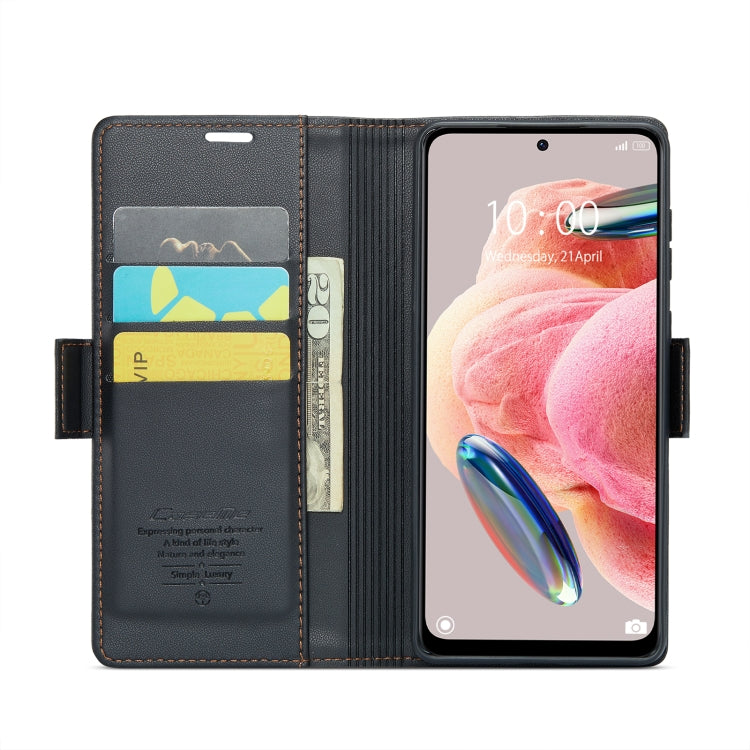 For Xiaomi Redmi Note 12 4G Global CaseMe 023 Butterfly Buckle Litchi Texture RFID Anti-theft Leather Phone Case(Black)