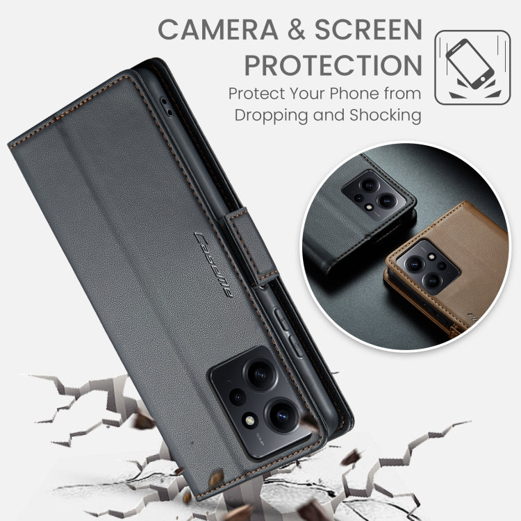For Xiaomi Redmi Note 12 4G Global CaseMe 023 Butterfly Buckle Litchi Texture RFID Anti-theft Leather Phone Case(Black)