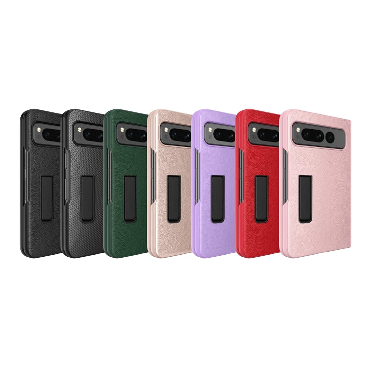 For Google Pixel Fold Litchi Texture Integrated Shockproof Phone Case with Holder(Purple)