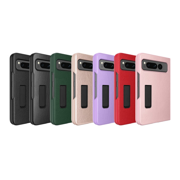 For Google Pixel Fold Litchi Texture Integrated Shockproof Phone Case with Holder(Purple)