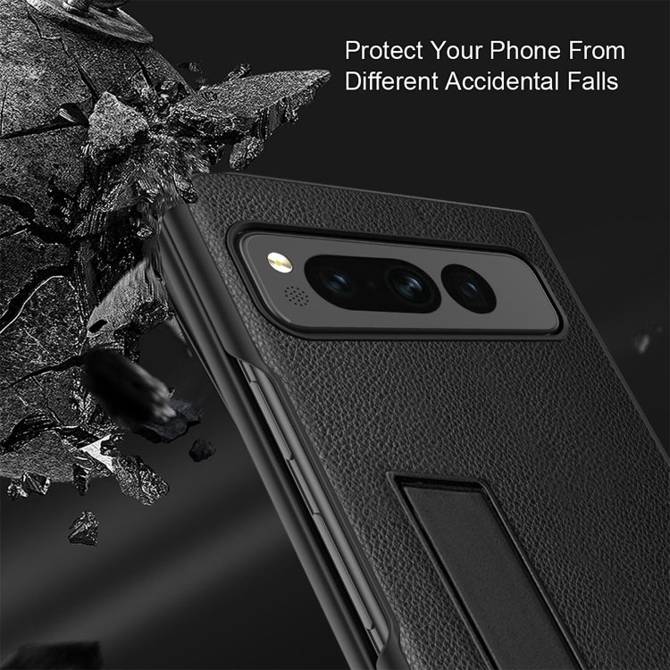 For Google Pixel Fold Litchi Texture Integrated Shockproof Phone Case with Holder(Purple)
