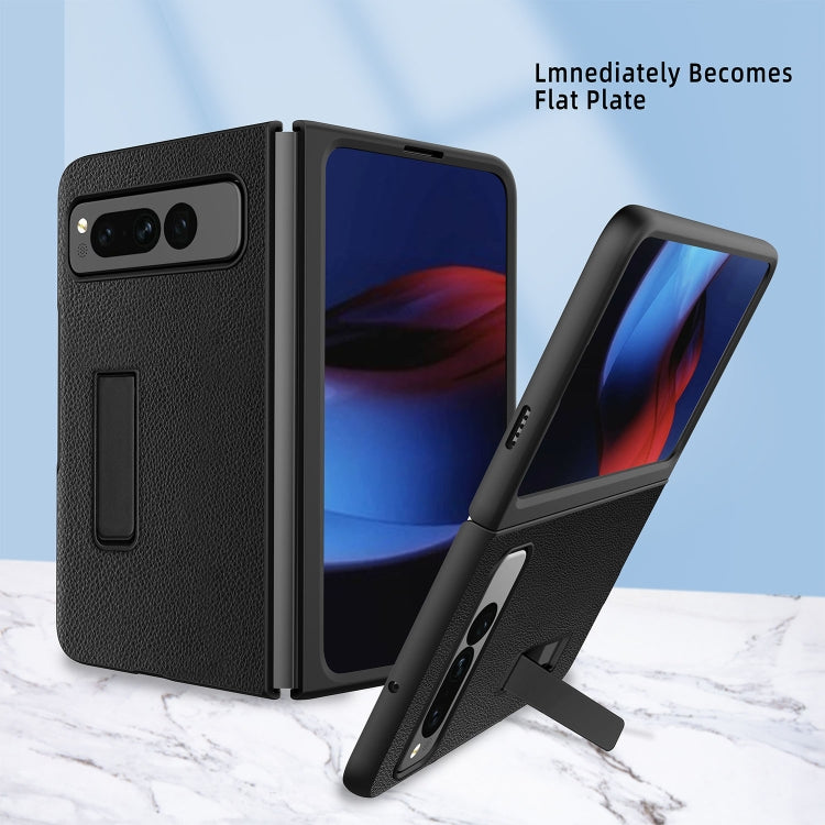 For Google Pixel Fold Litchi Texture Integrated Shockproof Phone Case with Holder(Purple)