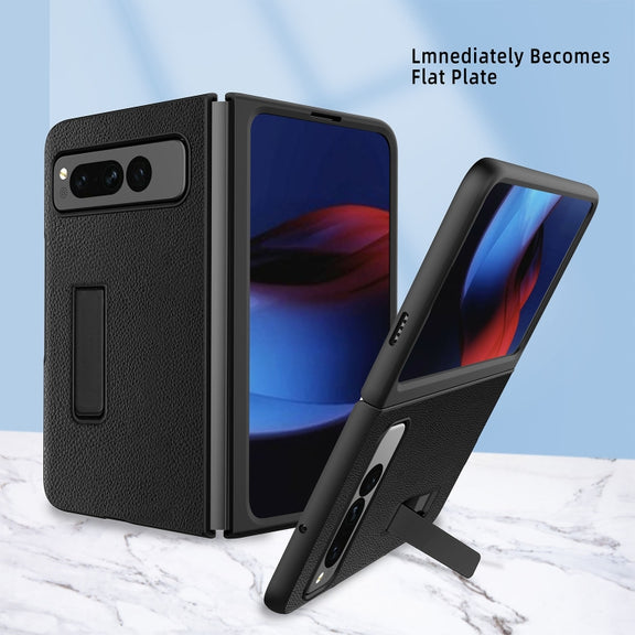 For Google Pixel Fold Litchi Texture Integrated Shockproof Phone Case with Holder(Purple)