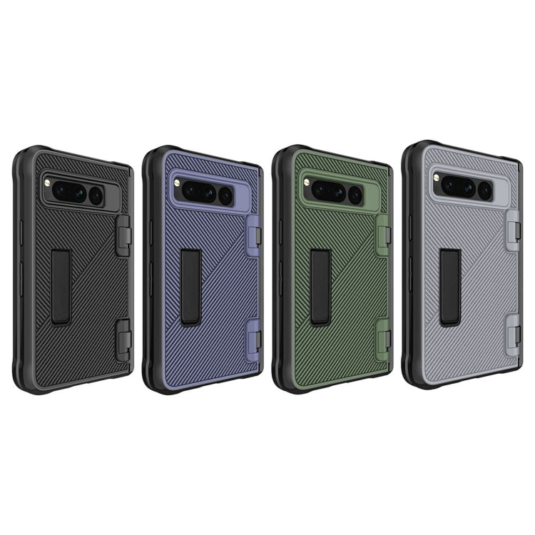 For Google Pixel Fold Twill Texture Integrated Shockproof Phone Case with Holder(Grey)