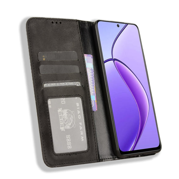 For Realme 12 / 12X 5G Magnetic Buckle Retro Texture Leather Phone Case(Black)