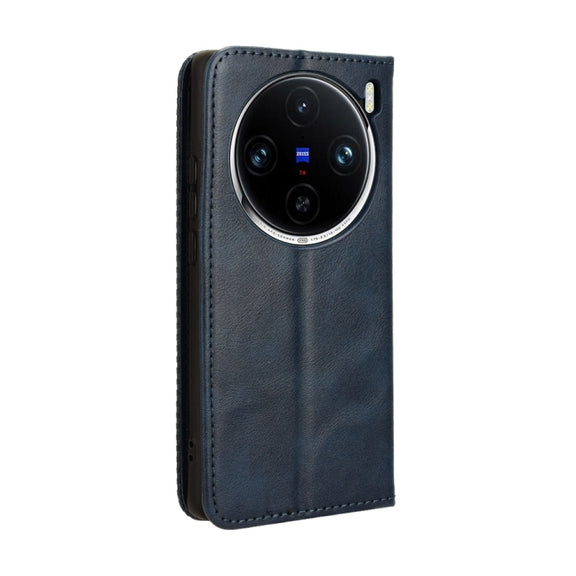 For vivo X100 5G Magnetic Buckle Retro Texture Leather Phone Case(Blue)